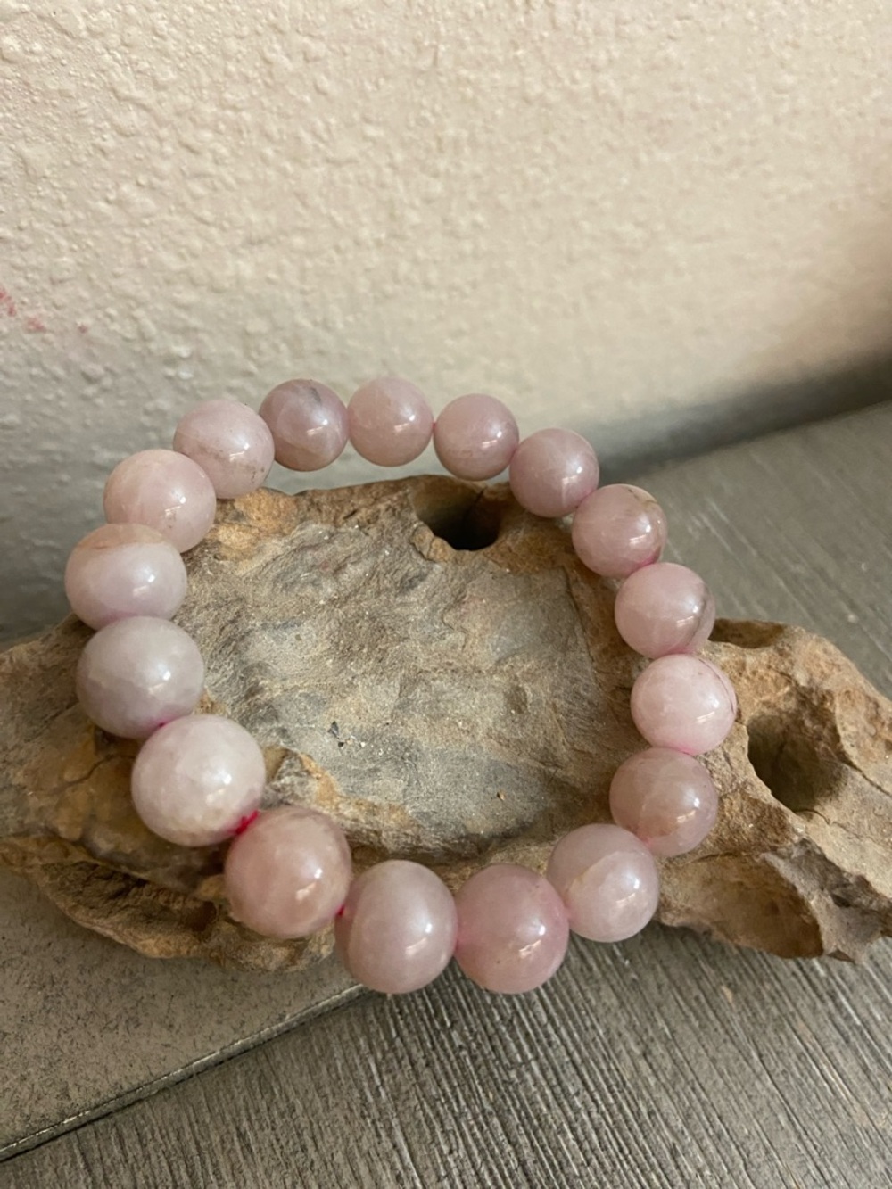 Handmade Fat Rose Quartz Stone Beaded Stretch Bracelet